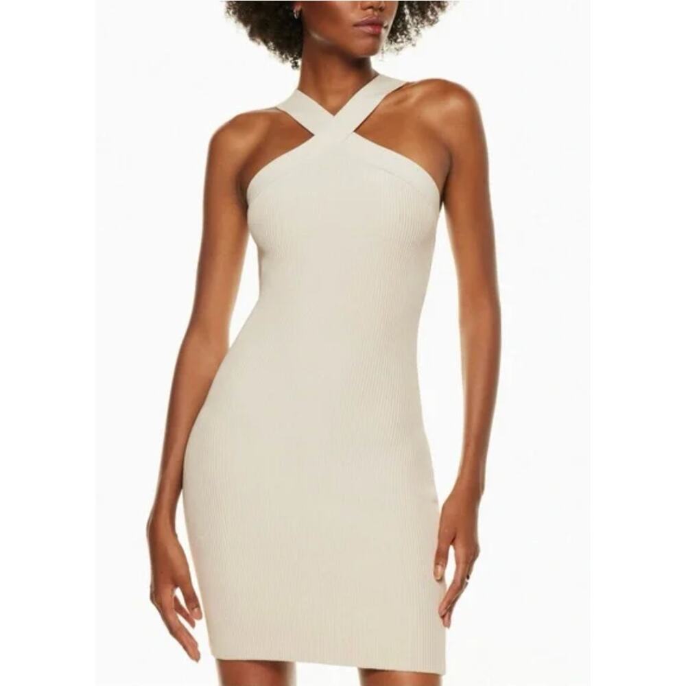 Aritzia Babaton Womens Sculpt Bodycon Criss Cross Strapless Cream Dress Small